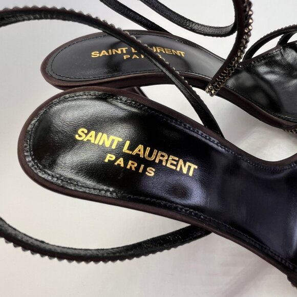 Saint Laurent Ava 105 Heels Size 38 Brown Crystal Embellished Stiletto Sandals - Picture 9 of 16